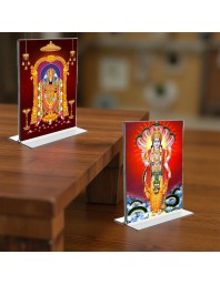 Lord Tirupati Balaji & Lord Vishnu Acrylic T-Style Photo Stand - 7x9 Inches, Compact and Stylish Spiritual Display, easily change 2 photos (Pack of 1)