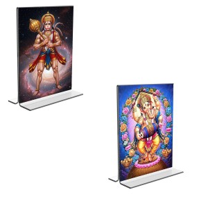 Car Desk/Table Top Sri Hanuman & Lord Ganesh Acrylic T-Style Photo Stand - 2.5x3.5 Inches, Compact and Stylish Spiritual Display, easily change 2 photos (Pack of 1) Car Desk/Table Top Sri Hanuman & Lord Ganesh Acrylic T-Style Photo Stand - 2.5x3.5 Inches, Compact and Stylish Spiritual Display, easily change 2 photos (Pack of 1)