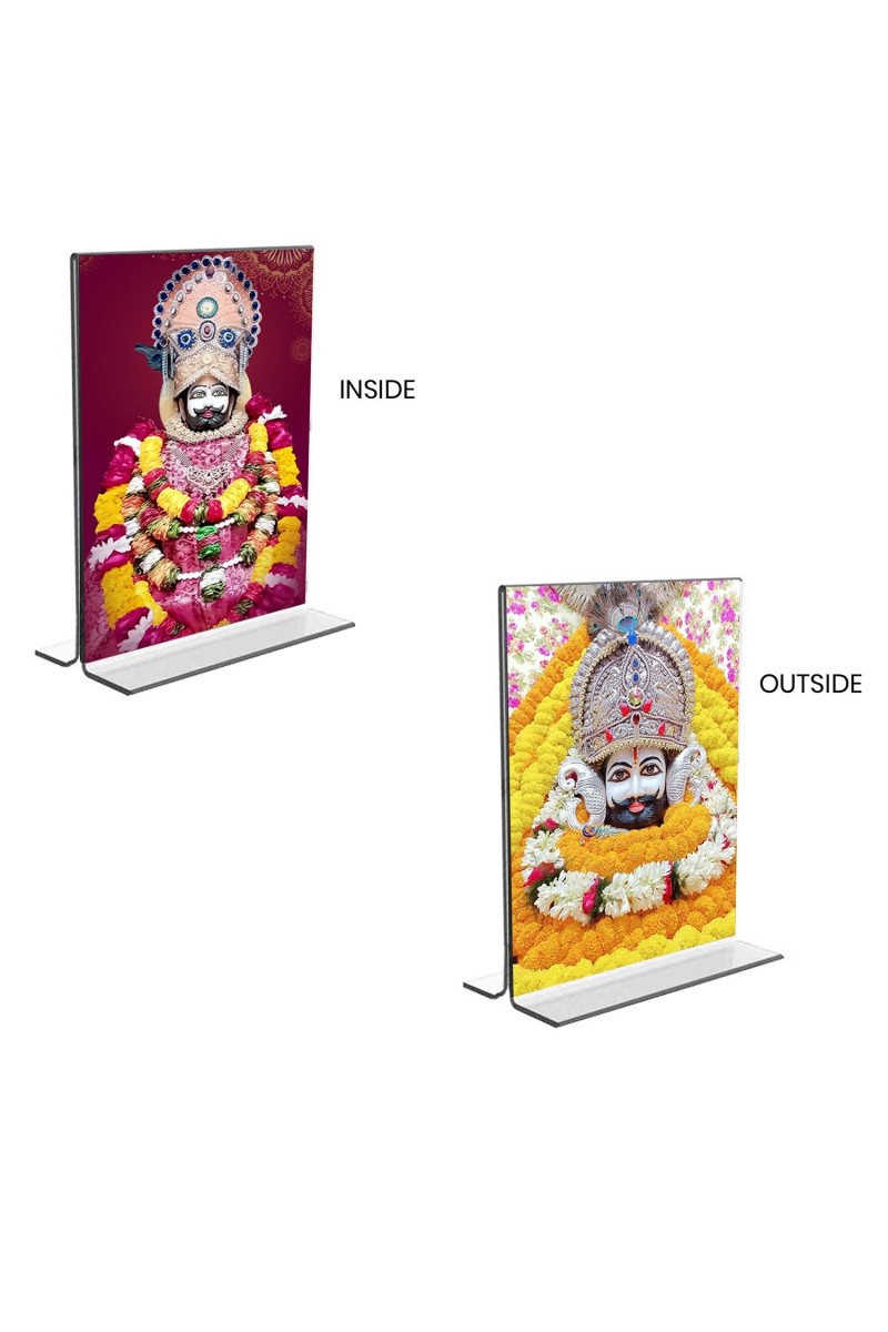 Lord Khatu shyam Acrylic T-Style Photo Stand, Compact and Stylish Spiritual Display, easily change 2 photos (Pack of 1)