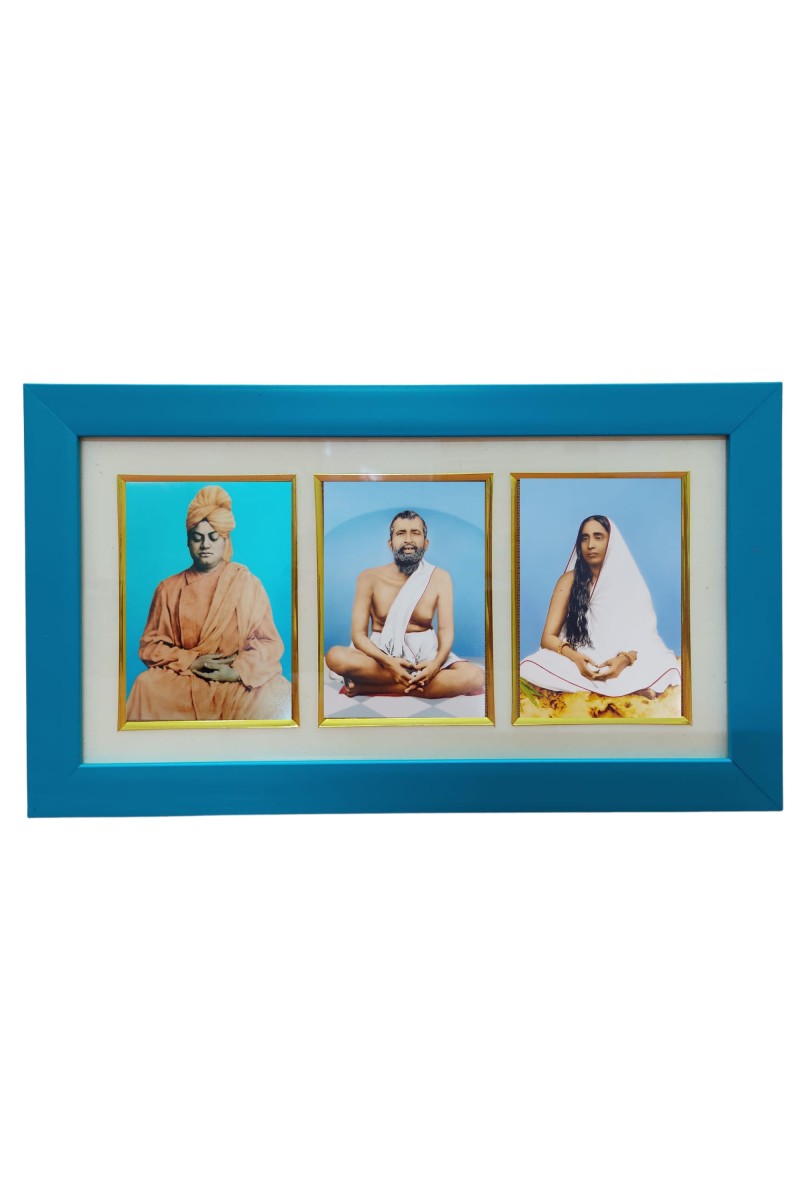 Hi tech Sales Swami Vivekananda & Ramkrishna Paramahansa & Sarada Maa photo frame | synthetic photo Frame with Glass | For wall, living room, gifts, pooja (Multicolor) (Skyblue)