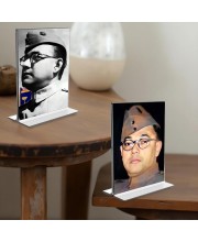 Netaji Subhas Chandra Bose Acrylic T-Style Photo Stand - 11x13 Inches, Compact and Stylish Spiritual Display, easily change 2 photos (Pack of 1)