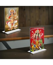 Debi Saraswati & Debi Lakhsmi Acrylic T-Style Photo Stand - 5x7 Inches, Compact and Stylish Spiritual Display, easily change 2 photos (Pack of 1)