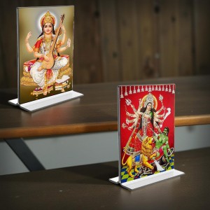 Debi Saraswati & Debi Lakhsmi Acrylic T-Style Photo Stand - 11x13 Inches, Compact and Stylish Spiritual Display, easily change 2 photos (Pack of 1) Debi Saraswati & Debi Lakhsmi Acrylic T-Style Photo Stand - 11x13 Inches, Compact and Stylish Spiritual Display, easily change 2 photos (Pack of 1)
