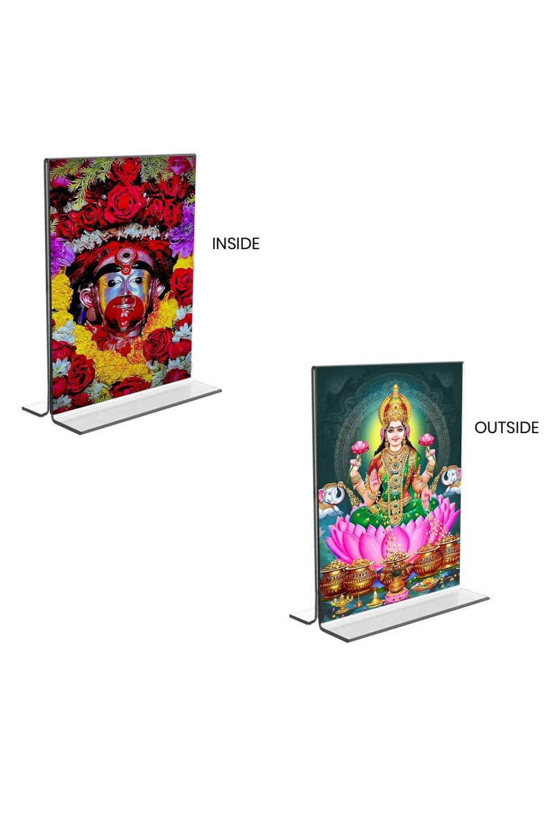Debi Tara & Debi Lakhsmi Acrylic T-Style Photo Stand, Compact and Stylish Spiritual Display, easily change 2 photos (Pack of 1)