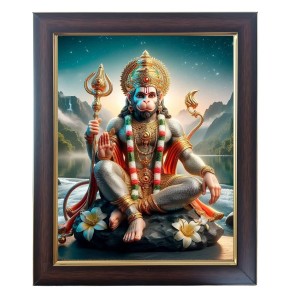 Hitech Sales Shri Mahabali Hanumanji Photo Frame for Pooja Room, Temple Decor, Home Decoration and Gift (Wall and Tabletop, Rectangular, Polystyrene Frame, Printed Photo, 24 x 29 cm, Black)