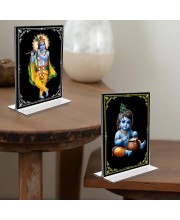 Sri Krishna Acrylic T-Style Photo Stand - 11x13 Inches, Compact and Stylish Spiritual Display, easily change 2 photos (Pack of 1)