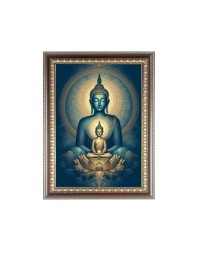 Lord Buddha Photo Frame - 12x16 Inches, Brown Wooden Frame for Home, Office & Temple Decoration