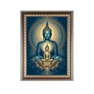 Lord Buddha Photo Frame - 12x16 Inches, Brown Wooden Frame for Home, Office & Temple Decoration