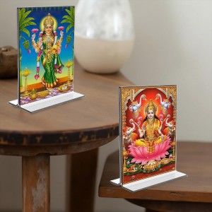 Debi Lakshmi Acrylic T-Style Photo Stand, Compact and Stylish Spiritual Display, easily change 2 photos (Pack of 1)