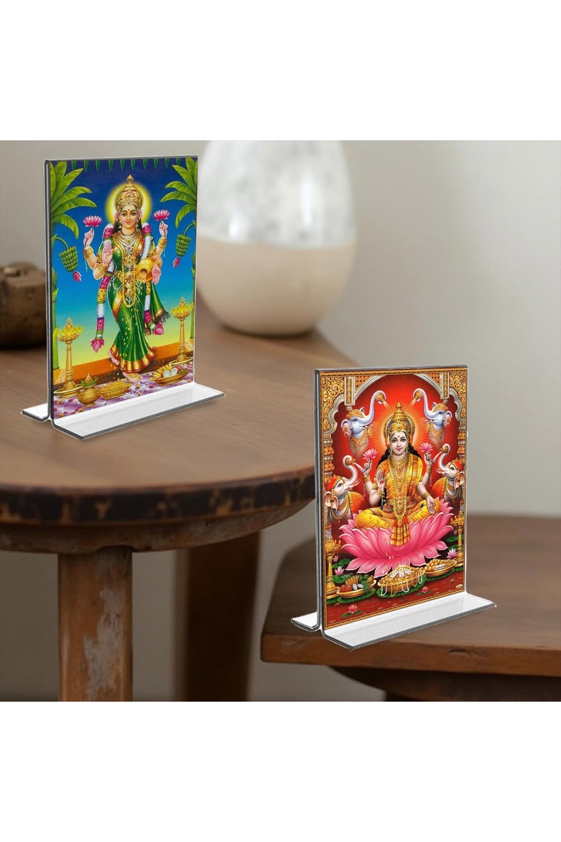 Debi Lakshmi Acrylic T-Style Photo Stand, Compact and Stylish Spiritual Display, easily change 2 photos (Pack of 1)