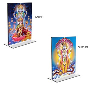 Lord Vishnu & Debi Lakhsmi Acrylic T-Style Photo Stand, Compact and Stylish Spiritual Display, easily change 2 photos (Pack of 1)