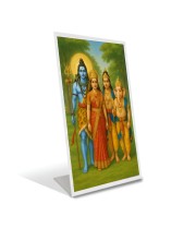 Car Desk/Table Top Lord Shiva,Parvati,sons Ganesha And Kartikeya. Acrylic L-Style Photo Stand - 2.5x3.5 Inches, Compact And Stylish Spiritual Display (F6677)