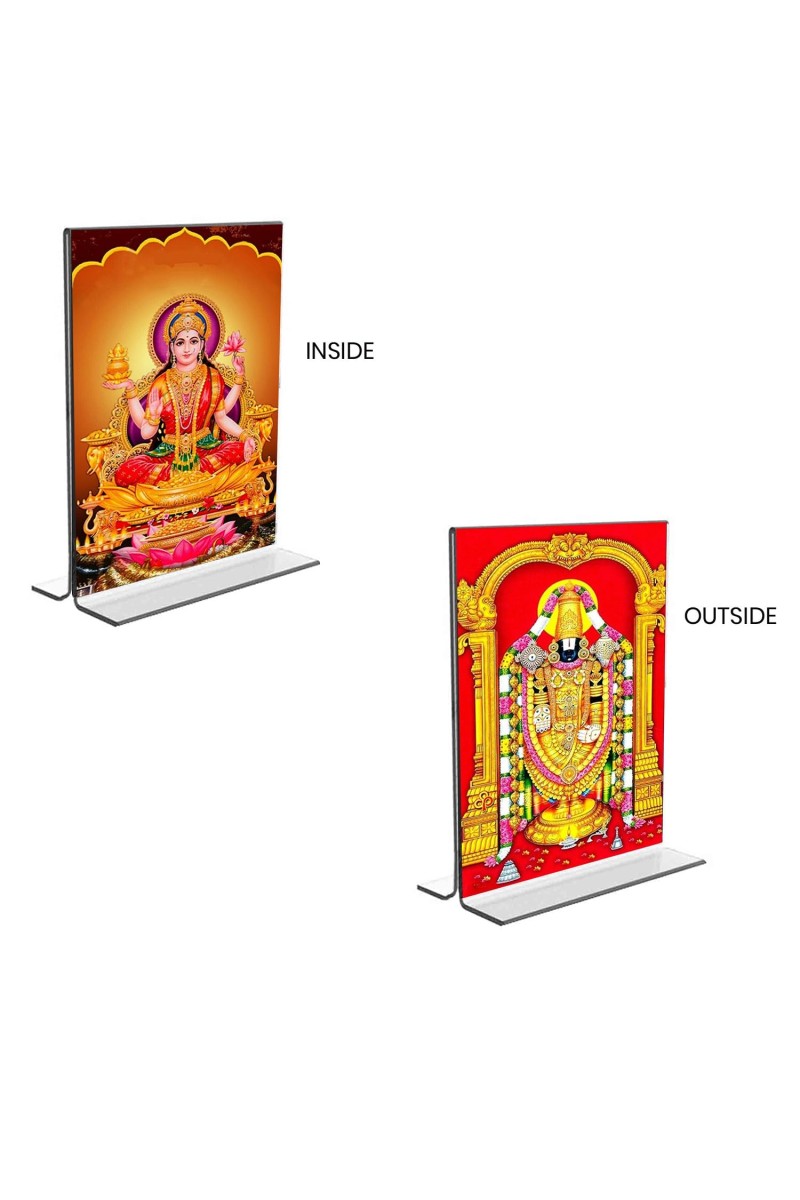 Debi Lakshmi & Lord Tirupati Balaji Acrylic T-Style Photo Stand, Compact and Stylish Spiritual Display, easily change 2 photos (Pack of 1)