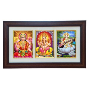 Hi tech Sales Dhan-laxmi, Ganesh, saraswati photo frame || synthetic photo Frame with Glass || Three Gods in Single Frame (Multicolor) for wall, living room, gifts, pooja Hi tech Sales Dhan-laxmi, Ganesh, saraswati photo frame || synthetic photo Frame with Glass || Three Gods in Single Frame (Multicolor) for wall, living room, gifts, pooja