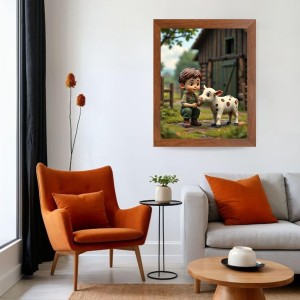 AI Funny Boy with Cow Art Picture for Kids - 14x18 inches, Brown Color - Perfect Wall Decor for Children's Room AI Funny Boy with Cow Art Picture for Kids - 14x18 inches, Brown Color - Perfect Wall Decor for Children's Room