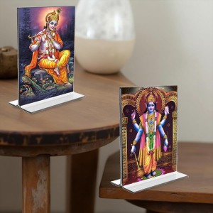 Sri Krishna & Lord Narayan Acrylic T-Style Photo Stand, Compact and Stylish Spiritual Display, easily change 2 photos (Pack of 1) Sri Krishna & Lord Narayan Acrylic T-Style Photo Stand, Compact and Stylish Spiritual Display, easily change 2 photos (Pack of 1)