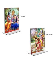 Sri Radha Sri Krishna Acrylic T-Style Photo Stand - 11x13 Inches, Compact and Stylish Spiritual Display, easily change 2 photos (Pack of 1)