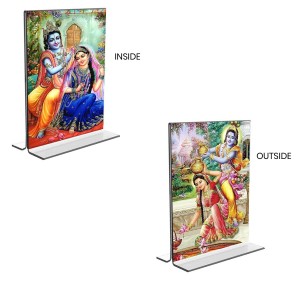 Sri Radha Sri Krishna Acrylic T-Style Photo Stand, Compact and Stylish Spiritual Display, easily change 2 photos (Pack of 1) Sri Radha Sri Krishna Acrylic T-Style Photo Stand, Compact and Stylish Spiritual Display, easily change 2 photos (Pack of 1)