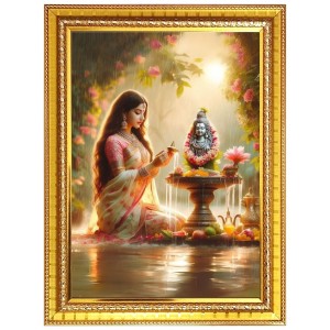 God shiva Photo Frame - 14x18 Inches, Brown Wooden Frame for Home, Office & Temple Decoration