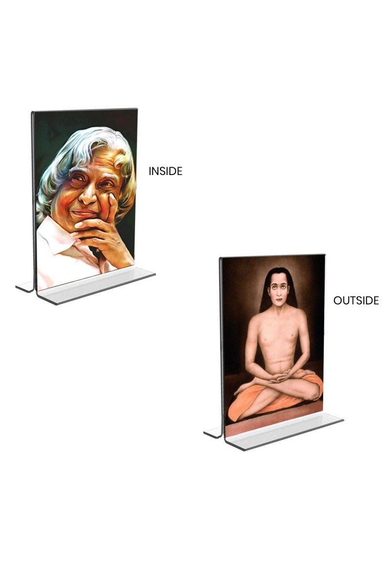 Sri Sri Yogananda & Mahavatar Babaji Acrylic T-Style Photo Stand - 7x9 Inches, Compact and Stylish Spiritual Display, easily change 2 photos (Pack of 1)