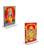 Car Desk/Table Top Sri Ram & Lord Tirupati Balaji Acrylic T-Style Photo Stand - 2.5x3.5 Inches, Compact and Stylish Spiritual Display, easily change 2 photos (Pack of 1)