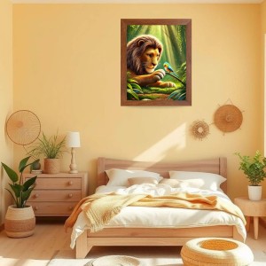 AI Funny Lion with bird Art Picture for Kids - 14x18 inches, Brown Color - Perfect Wall Decor for Children's Room AI Funny Lion with bird Art Picture for Kids - 14x18 inches, Brown Color - Perfect Wall Decor for Children's Room