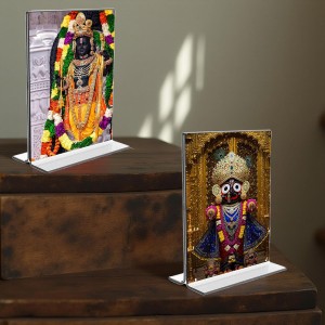 Lord Ram Lalla & Lord Jagannath Acrylic T-Style Photo Stand, Compact and Stylish Spiritual Display, easily change 2 photos (Pack of 1) Lord Ram Lalla & Lord Jagannath Acrylic T-Style Photo Stand, Compact and Stylish Spiritual Display, easily change 2 photos (Pack of 1)