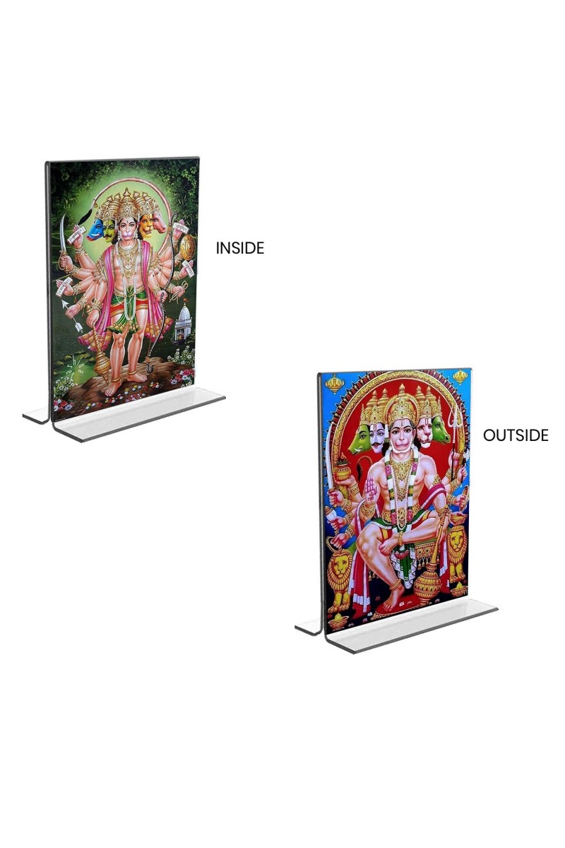 Panchmukhi Hanuman Acrylic T-Style Photo Stand, Compact and Stylish Spiritual Display, easily change 2 photos (Pack of 1)