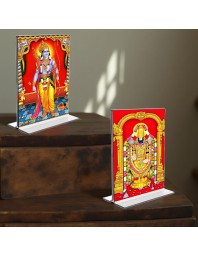 Sri Ram & Lord Tirupati Balaji Acrylic T-Style Photo Stand - 5x7 Inches, Compact and Stylish Spiritual Display, easily change 2 photos (Pack of 1)