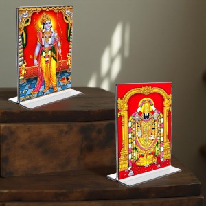 Sri Ram & Lord Tirupati Balaji Acrylic T-Style Photo Stand - 5x7 Inches, Compact and Stylish Spiritual Display, easily change 2 photos (Pack of 1)