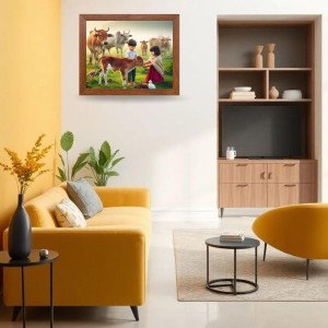 AI Funny Boy with Cow Art Picture for Kids - 10x14 inches, Brown Color - Perfect Wall Decor for Children's Room AI Funny Boy with Cow Art Picture for Kids - 10x14 inches, Brown Color - Perfect Wall Decor for Children's Room