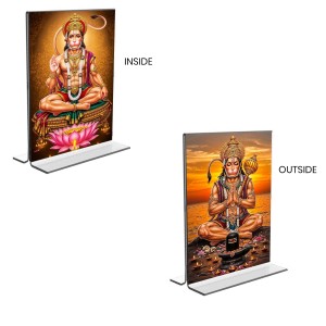 Sri Hanuman Acrylic T-Style Photo Stand - 9x11 Inches, Compact and Stylish Spiritual Display, easily change 2 photos (Pack of 1)