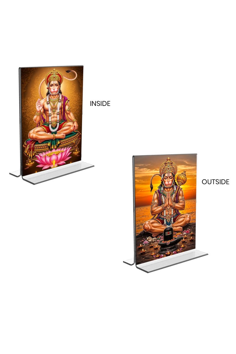 Sri Hanuman Acrylic T-Style Photo Stand - 9x11 Inches, Compact and Stylish Spiritual Display, easily change 2 photos (Pack of 1)
