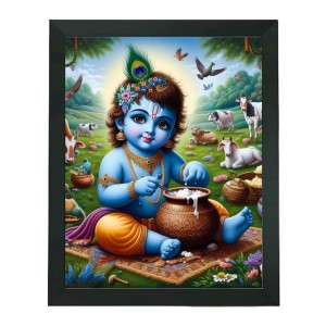 Combo of Krishna Makhan Chor Laddu Gopal Polystyrene Photo Frame (7.12 x 9.12 inches), Ganga Jal, Tilak Stamp & Tulsi Mala – Spiritual Pooja Gift Set