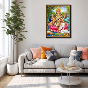 Saraswati Laminated Photo - 7x9 Inches, Divine Blessings for Home & Office and Temple Decoration