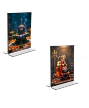 Car Desk/Table Top Sri Hanuman & Lord Shiva Lingam Acrylic T-Style Photo Stand - 2.5x3.5 Inches, Compact and Stylish Spiritual Display, easily change 2 photos (Pack of 1)
