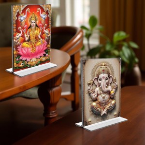 Debi Lakshmi & Sri Ganesh Acrylic T-Style Photo Stand, Compact and Stylish Spiritual Display, easily change 2 photos (Pack of 1) Debi Lakshmi & Sri Ganesh Acrylic T-Style Photo Stand, Compact and Stylish Spiritual Display, easily change 2 photos (Pack of 1)