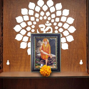 Hitech Sales Sai Baba Frame for Pooja Room, Temple and Home Decoration, Printed Photo with Floral Design Polystyrene Frame, 5 x 7 Inches - Brown, Ideal for Gifting (Pack of 1)