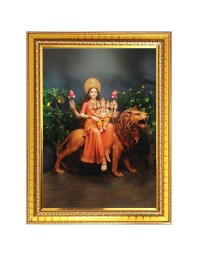 Maa Skandamata Photo Frame - 14x18 Inches, Brown Wooden Frame for Home, Office & Temple Decoration