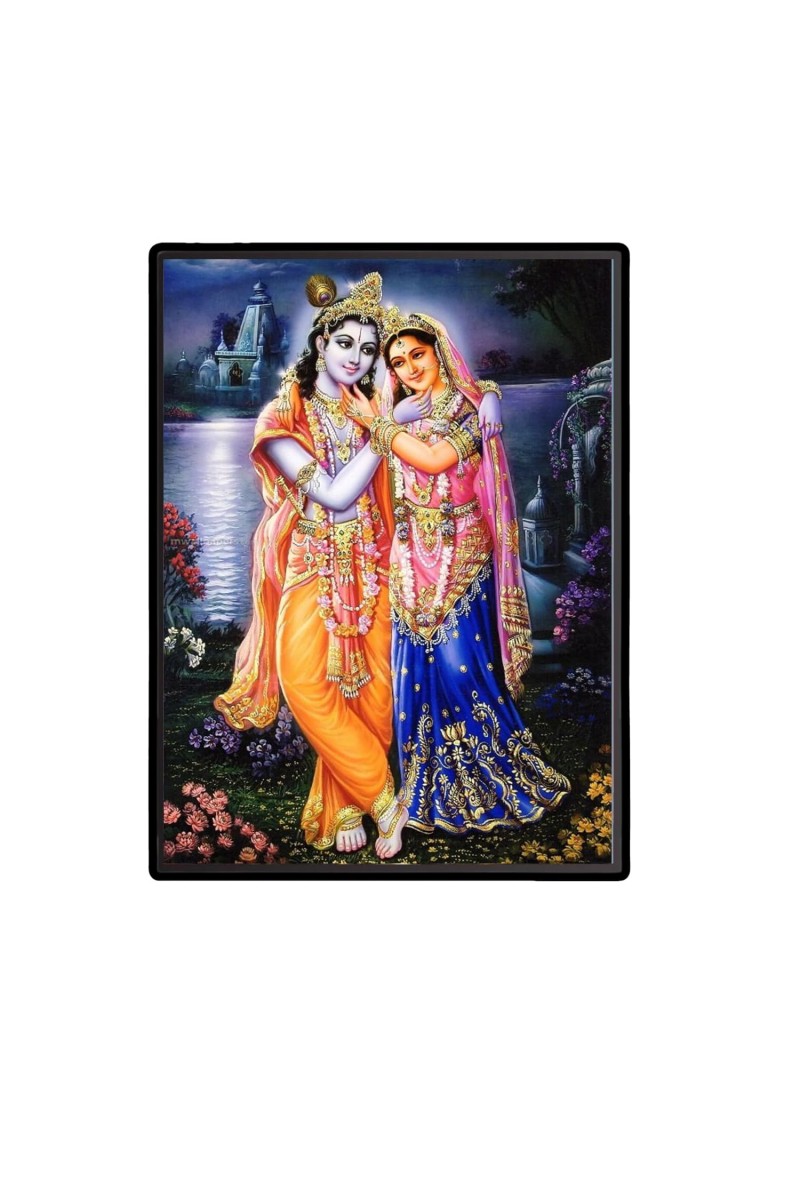 Radha Krishna Laminated Photo - 9x11 Inches, Divine Blessings for Home & Office and Temple Decoration