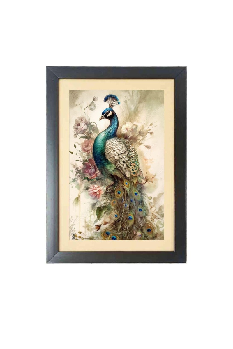 The lovely peacock Black Photo Frame Funny Animal and Bird Cartoon Art