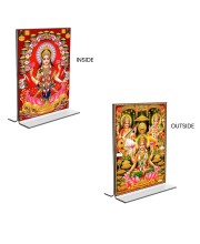 Debi Lakhsmi Sri Ganesh Debi Saraswati Acrylic T-Style Photo Stand - 9x11 Inches, Compact and Stylish Spiritual Display, easily change 2 photos (Pack of 1)
