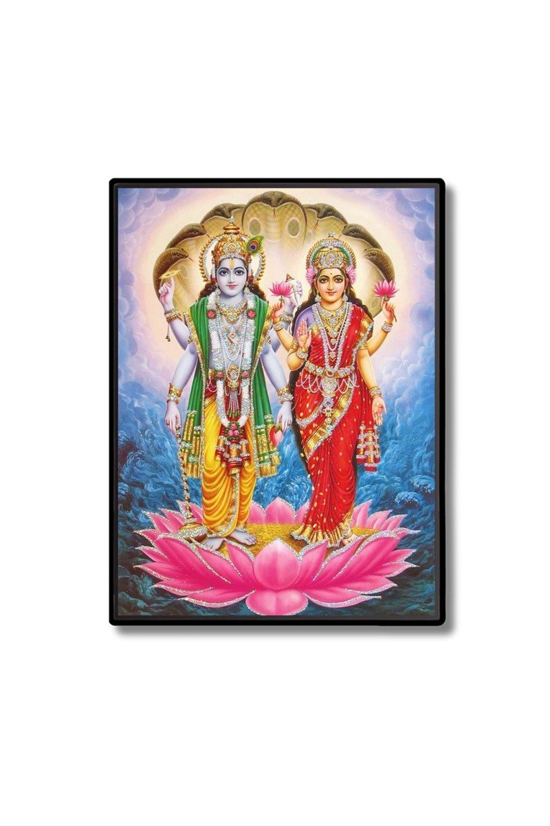Vishnu Lakshmi Laminated Photo - 5x7 Inches, Divine Blessings for Home & Office and Temple Decoration