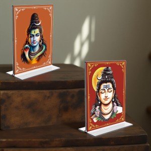 Lord Shiva Acrylic T-Style Photo Stand, Compact and Stylish Spiritual Display, easily change 2 photos (Pack of 1)