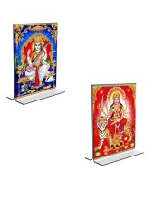 Car Desk/Table Top Maa Saraswati & Maa Durga Acrylic T-Style Photo Stand - 2.5x3.5 Inches, Compact and Stylish Spiritual Display, easily change 2 photos (Pack of 1)
