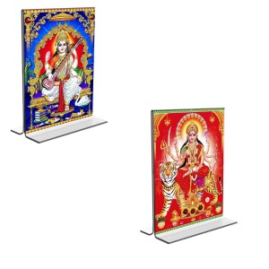 Car Desk/Table Top Maa Saraswati & Maa Durga Acrylic T-Style Photo Stand - 2.5x3.5 Inches, Compact and Stylish Spiritual Display, easily change 2 photos (Pack of 1) Car Desk/Table Top Maa Saraswati & Maa Durga Acrylic T-Style Photo Stand - 2.5x3.5 Inches, Compact and Stylish Spiritual Display, easily change 2 photos (Pack of 1)