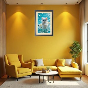 The cute white cat Photo Frame Funny Animal and Bird Cartoon Art, Black color, 17x21 Inch The cute white cat Photo Frame Funny Animal and Bird Cartoon Art, Black color, 17x21 Inch
