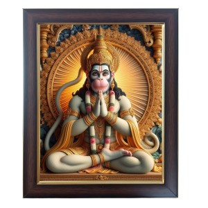 Hitech Sales Shri Hanumanji Photo Frame for Pooja Room, Temple Decor, Home Decoration and Gift (Wall and Tabletop, Rectangular, Polystyrene Frame, Printed Photo, 24 x 29 cm, Black)