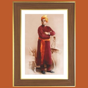 Vivekananda Photo Frame - 10x14 Inches, Brown Wooden Frame for Home, Office & Temple Decoration