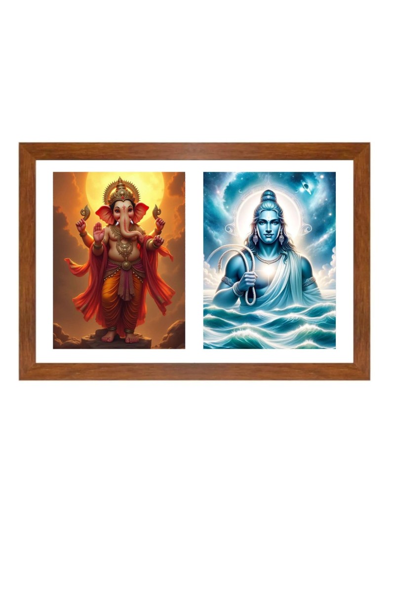 Lord ganesha and varuna deva Photo Frame - 19x23Inches - Spiritual Artwork for Home Decor, Puja Room and Office Decoration